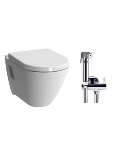 Set vas WC suspendat Vitra S50 si capac inchidere lenta si set dus igiena Kerasan cu para si robinet cu agatatoare,  crom