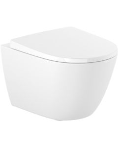 Set vas WC suspendat Roca Ona Compact Rimless 48x36cm, alb si capac cu inchidere lenta